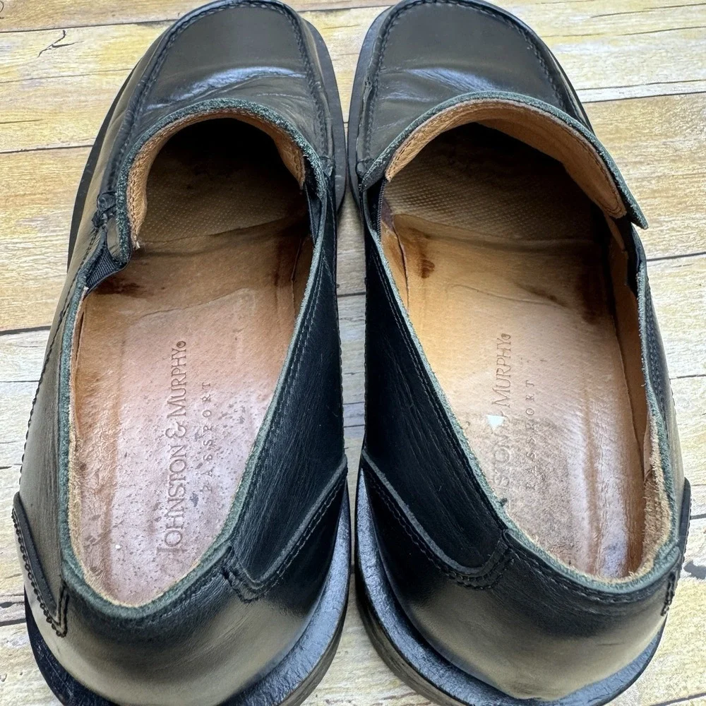 Johnston & Murphy Passport Loafers Mens‎ 8.5M Black Leather Italy Slip Preppy